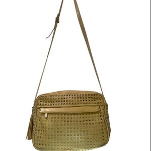 VTG Prezzo Square Perforated Vegan Leather Multi-Zip Pocket Crossbody Messenger